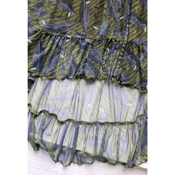 Lapis Women Strapless Sundress L Green Boho Leaf Print High Low Chiffon Festival - Picture 3 of 16